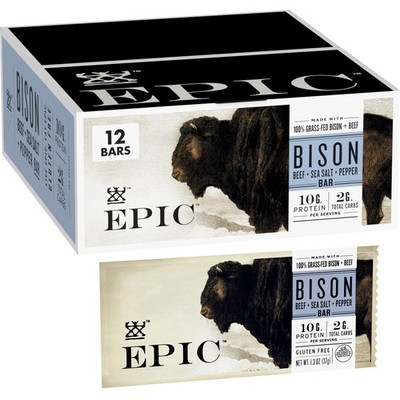 EPIC Protein Bars, Bison Beef Sea Salt Pepper Paleo 12 Count (Pack of 1)