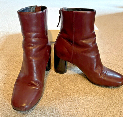 SANDRO PARIS LADIES ANKLE BOOTS LEATHER BORDEAUX BACK ZIPPER SZ 37