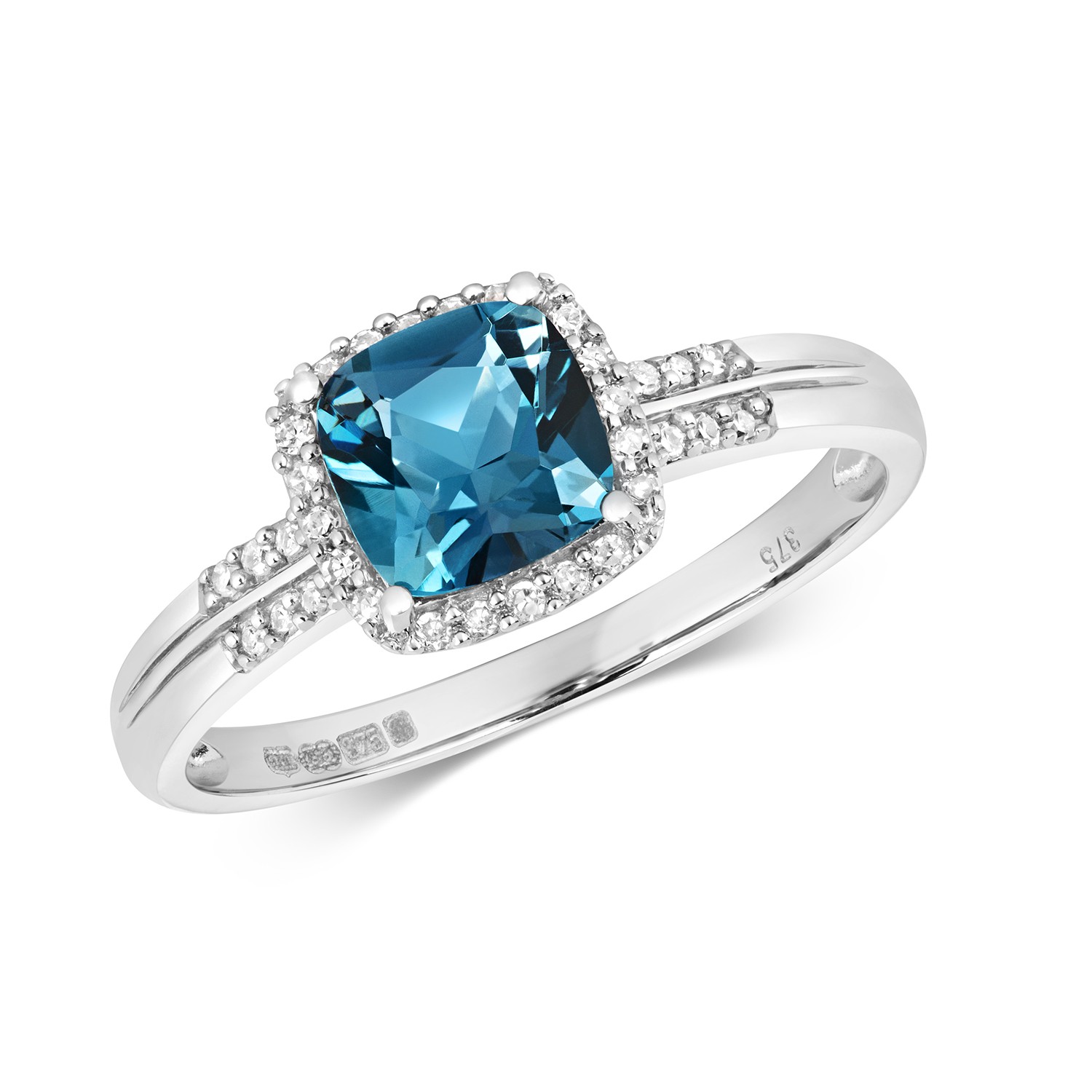 Bague solitaire or blanc 9k avec pavage diamant éclatant pour femme