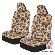 2 Packs Tan Duck Camo Car Seat Covers With Matching Headrest Yellow-brown Camo
