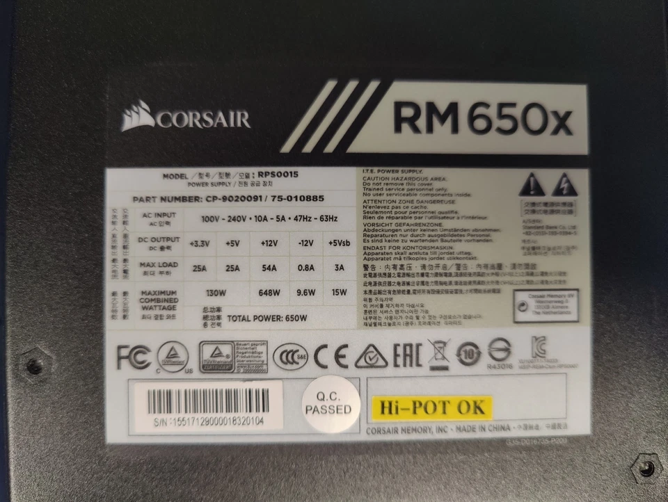 Corsair RM650x 650W 80Plus Gold Fully Modular Power Supply w/ Some Cables - Image 2 of 4