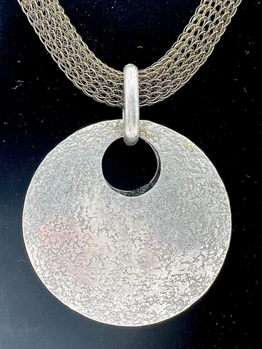 Back to Back Textured Cutout Discs Marjorie Baer Vintage Necklace Mesh Chain