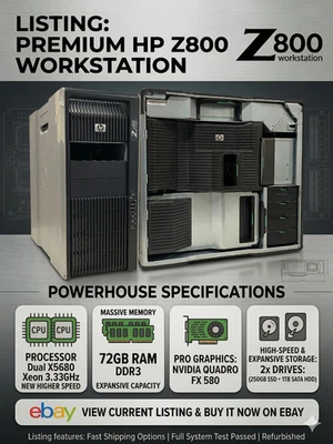 HP Z800 HP PC Desktops and All - in - 32GB-119GB SSD Capacity Ones