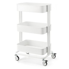 3Tier Heavy Duty Metal Rolling Cart Utility Storage Trolley Mesh White