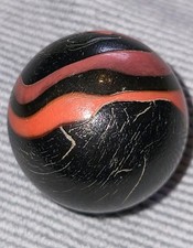 Vacor Mega Marble Boulder Scorpion ? 1 3/8" Black Base Red Swirls As Mades