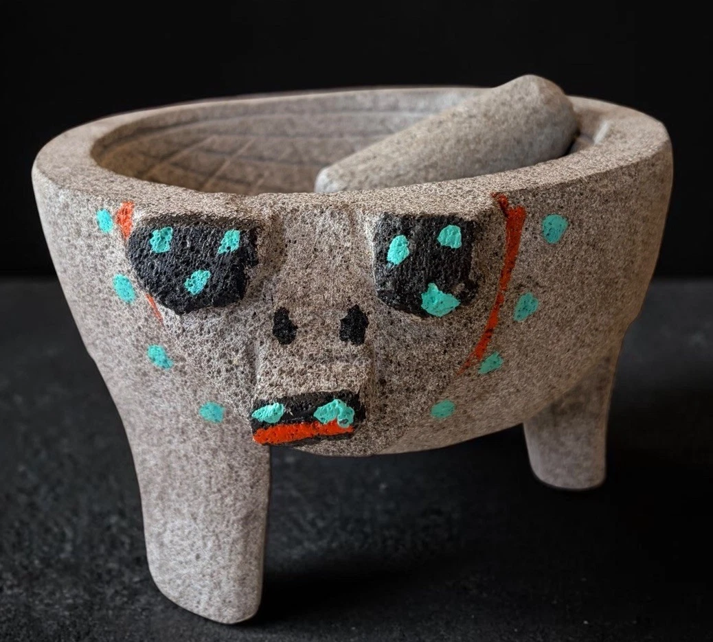 Mexican Mortar and Pestle Pig Molcajete Molcajete Mexicano GRANDE / LARGE 8"