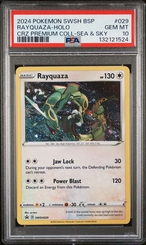 2024 Pokémon Rayquaza SWSH029 Black Star Promo Holo Card Cosmos PSA 10 BIG SWIRL