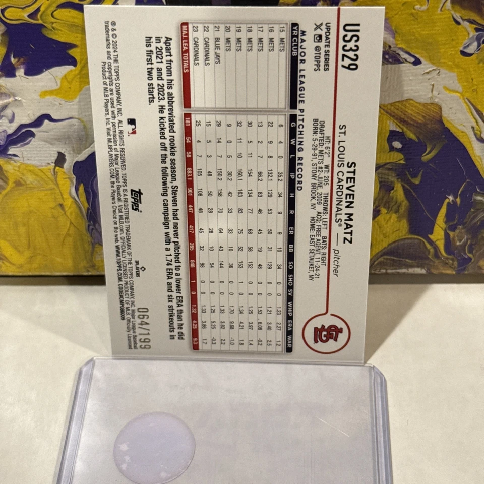 2024 Topps Update Series - Steven Matz #US329 Red Crackle Foilboard /199 - Image 3 of 4