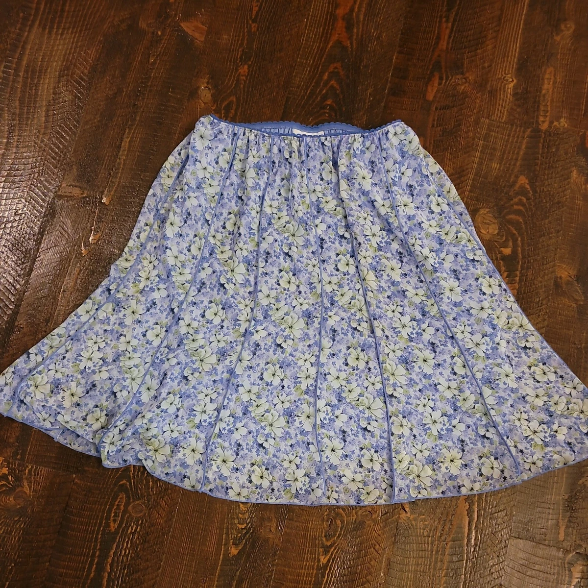 Dress Barn Skirt Sz 14 16 Blue Floral Flared Flirty Blue eBay