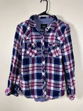 Rails Women's LS Pink White Navy Plaid Flannel Button Up Shirt S Outdoor