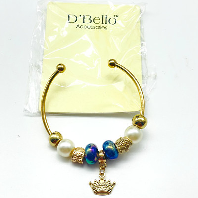 D BELLO Beaded Cuff Bracelet Gold Tone Iridescent  Original Packaging