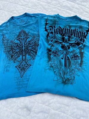 Y2K Chemestry Blue Redemption & No Justice Tees Medium 2 Shirt Lot