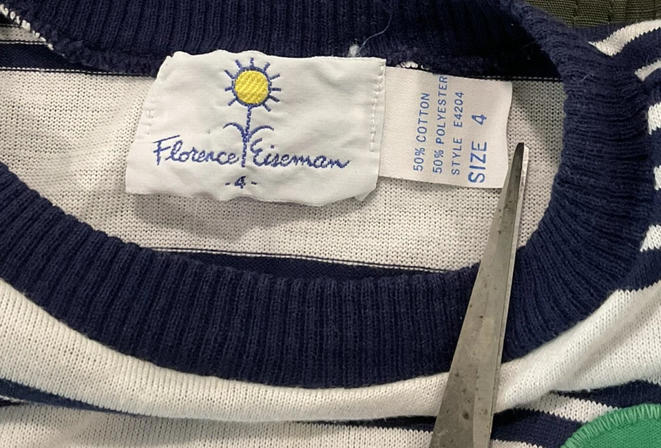 Florence Eiseman Size 4 Navy Stripes, Red & Green Strawberry Dress Vintage - Image 4 of 4