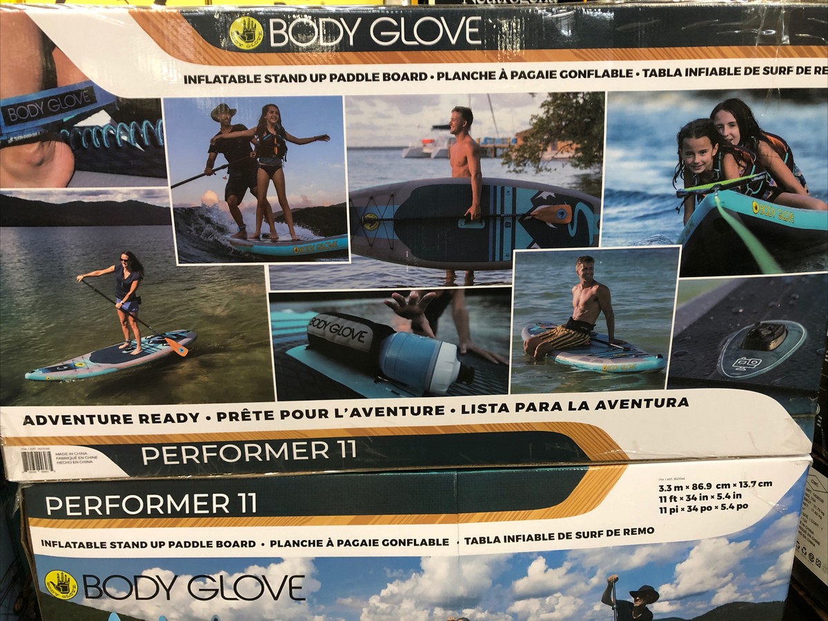 NEW BODY GLOVE PERFORMER 11 INFLATABLE PADDLE BOARD W/PUMP, PADDLE