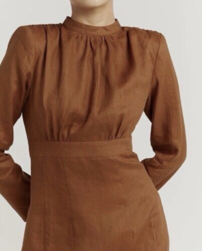 DISSH Woods Spice Linen Long Sleeve Mini Dress Size AU 12 / US 8