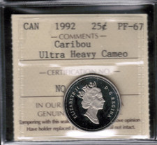 Canada  25 Cents 1992 Proof Caribou ICCS PF-67 Ultra Heavy Cameo - Better Year