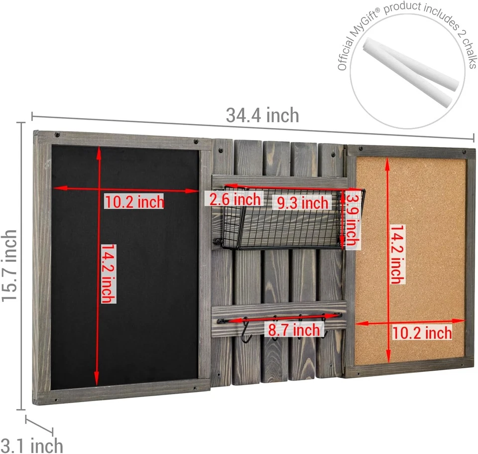 Gray Wood Entryway Bulletin Board Combo Set w/ Black Metal Mail Basket, Frame - Image 4 of 4