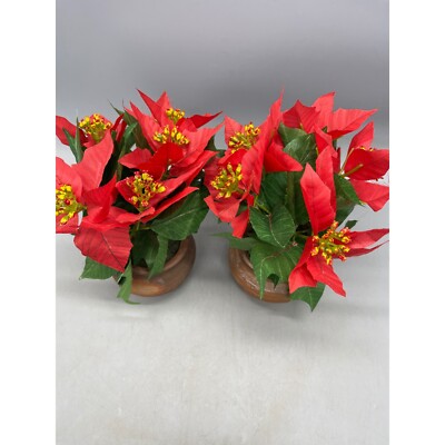 Set up 2 Artificial poinsettia plants Christmas holiday decor vase 8x7x7"  READ | eBay