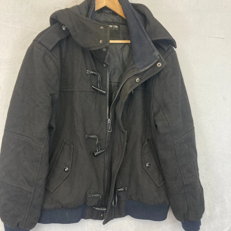 Steve Madden Hombres Chaqueta de Lana Pesada XL Negro Cremallera y Palanca Abrigo Estilo Y2K Foto 3 de 4