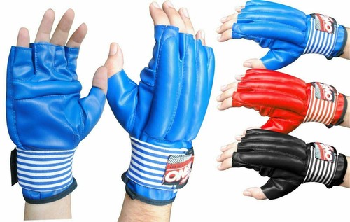 Leather Boxing Gloves MMA Training Punching Bag Mitts half Finger Fight Sparing - Picture 2 of 9