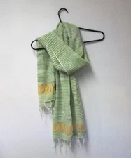 Scarf/Wrap Cejon Green & Metallic Gold Striped 