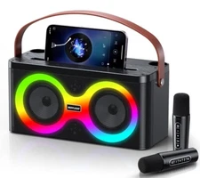 Karaoke Machine, Portable Bluetooth Speaker  2 Wireless Mic *Minor Damaged Box*