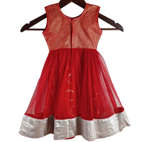 Girls Red & Gold Ethnic Party Dress Size 18 Embroidered Bodice Tulle Skirt Metal - Picture 7 of 9