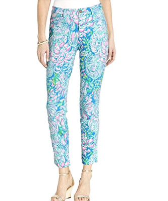 Lilly Pulitzer KELLY High Rise Knit Skinny Ankle Pants Multi In Full Bloom $148 | eBay