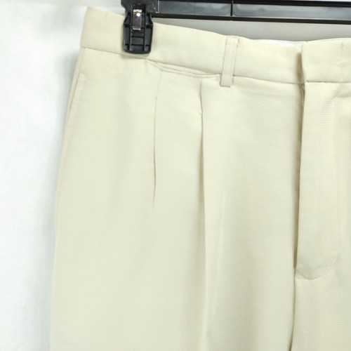 Ashworth Men's Beige/Light Yellow Mini Check Dress Pants 34.29.5 Pleated - Picture 3 of 12