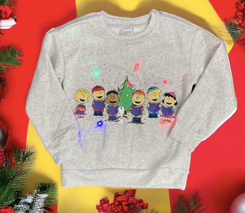 Girl's Boys Unisex Size 7 Peanuts Blinking Light Up Sweatshirt Christmas Snoopy - Picture 2 of 2