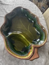 Vintage Santa Anita Ware R-148 Olive Green/blue/orange Chips N Dip Dish