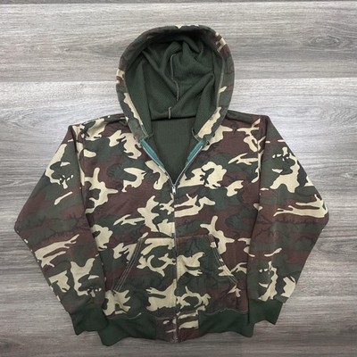 Vintage Duxbak Hoodie Mens Medium Camo Full Zip Thermal Lined Foam Filled 80s