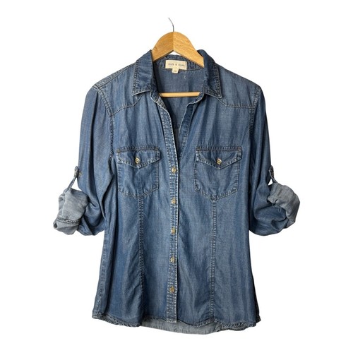 Cloth & Stone Anthropologie Denim Chambray Top Button Down Women Size Medium - Picture 2 of 10