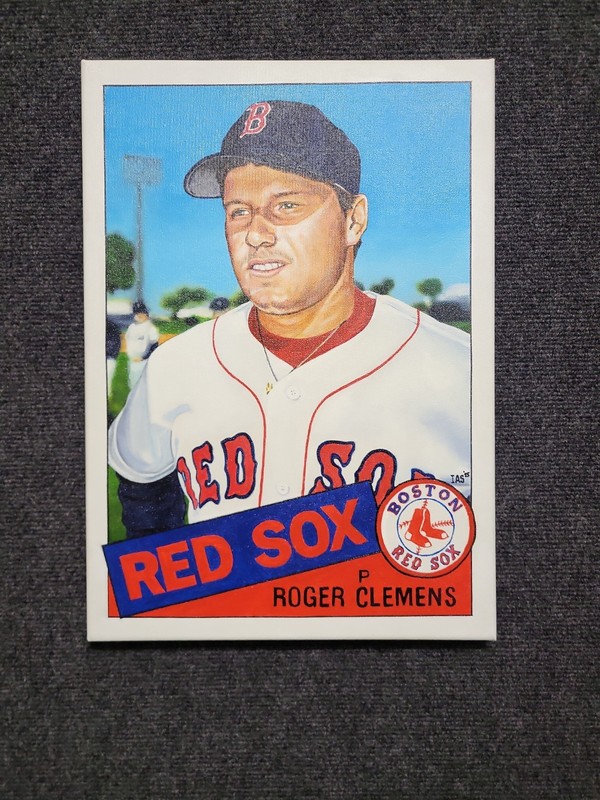 Roger Clemens 1985 Topps Traded Rookie Card Painting Red Sox MLB Art 12x17