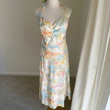 Dress Forum Tropical Beach Halter Midi Dress Medium Retro Resort Beachy Coastal