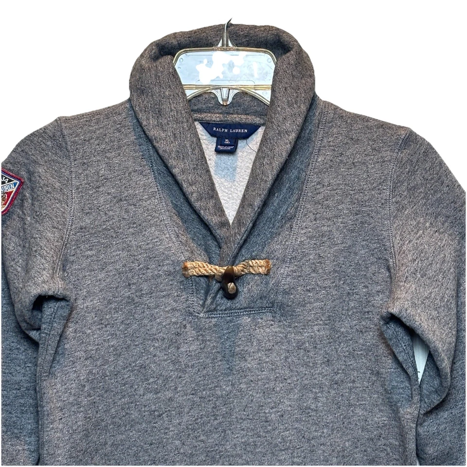 Ralph Lauren Niños Gris Sudadera Vestido Cuello Palanca Chal Parche Talla XL (16) Foto 4 de 4