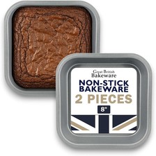 2x 8" (20cm) Non Stick Square Sandwich Birthday Brownie Cake Tin Made In England