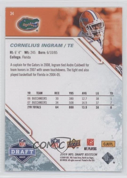 2009 Upper Deck Draft Edition Platinum /10 Cornelius Ingram #34 Rookie RC - Image 2 of 2