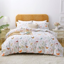 Floral Duvet Cover Full Size, 3 Piece Butterfly and Botanical Patterned Duvet...
