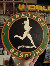 VINTAGE MARATHON GAS & OIL PRODUCTS 12" PORCELAIN METAL CAR SIGN L👀K