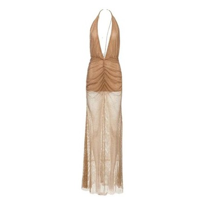 ALAMOUR The Label Zahara Mesh Gown in Gold Glitter | eBay