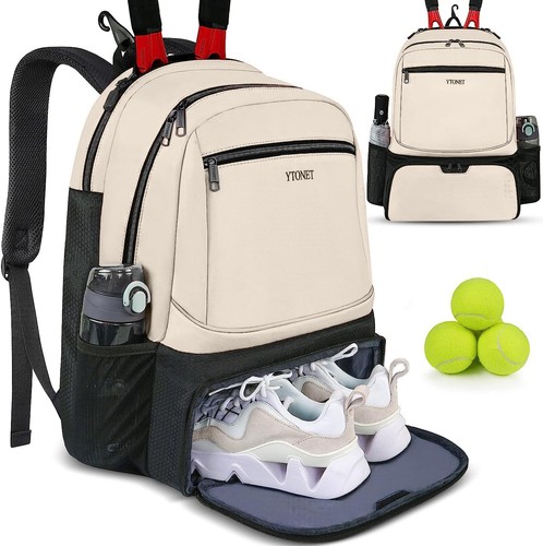 Ytonet Tennis Bag Backpack for Women Men 2 Rackets with Large, Beige - Picture 1 of 6