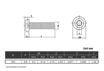 100x Vite a Testa Bombata Esagono Incassato ISO 7380 Acciaio Inox M5x25
