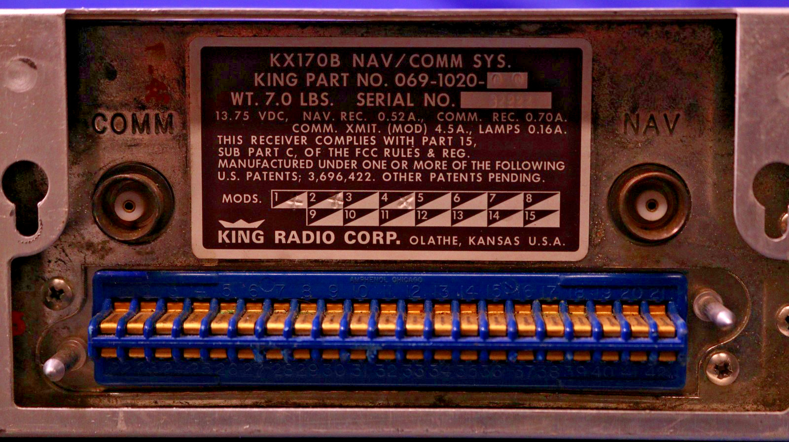 Bendix King KX170B mod 1,2,4 w/mounting rack