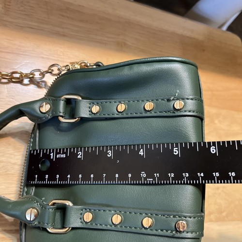 Isaac Mizrahi Mini Handbag/Purse W/Handle And Adjustable Strap Green Faux Leathe - Picture 9 of 11