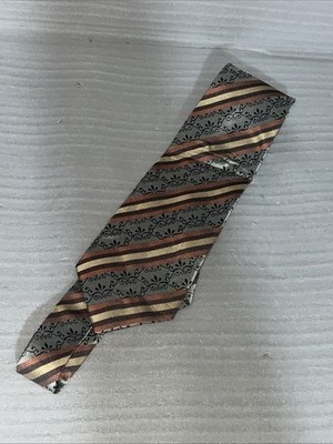 EMILIO PONTI'S Vintage Handmade Silk Tie Gold Orange Brown Gray Striped