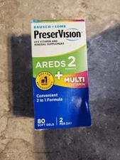 PreserVision AREDS 2+Multivitamin 2-in-1 Eye Vitamin  80 Softgels Ex 7/26 