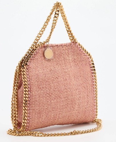 Stella McCartney | Falabella Tiny Fold Over Tote Bag | Pink Woven Raffia