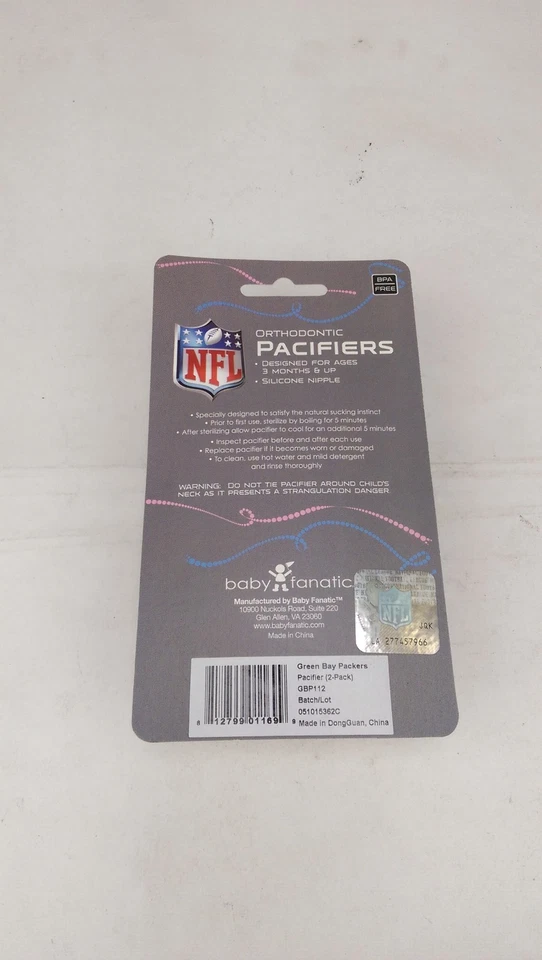2 paquetes de chupetes de ortodoncia con licencia oficial sin BPA de la NFL Green Bay Packers Foto 2 de 3