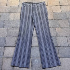 70s Sears Kings Road Trousers Mens 32x30 Gray Striped Perma-Prest Flared Disco